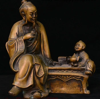 

Old China Folk Bronze Gentleman immortal Tong zi Boy kid Babe Child Bairn Statue