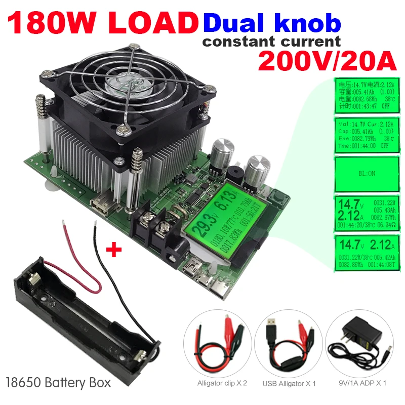 US $62.97 180w Digital Capacity Tester Power Supply Indicator Dc 200v Electronic Load Discharger Resistor Usb Check Test 18650 Battery Box