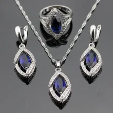 Hecho en China Piedras de Color Azul Oscuro Blanco CZ Sistemas de La Joyería Para Las Mujeres de Color de Plata Pendientes/Collar/Colgante/anillos de Caja Libre