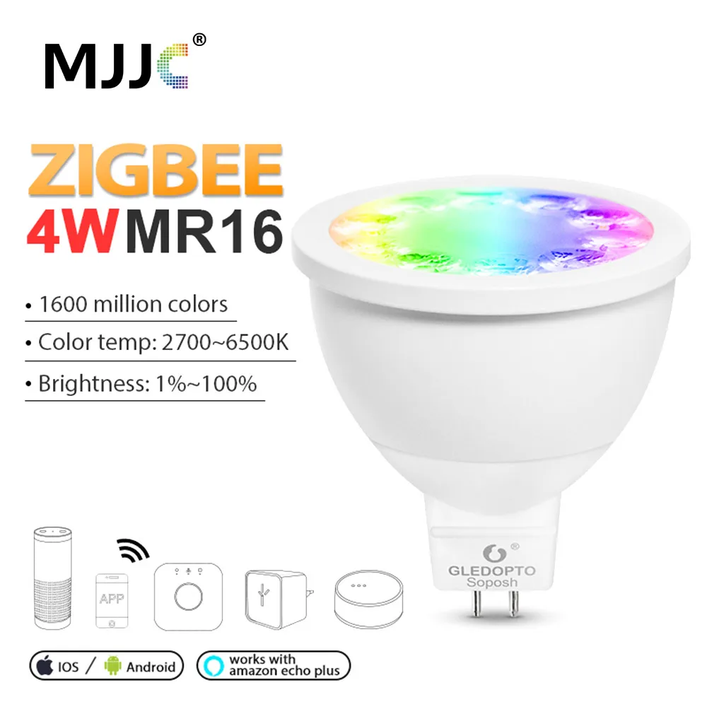 ZIGBEE MR16 Светодиодный прожектор 4 Вт RGBCCT светодиодный лампочка DC 12 В умная точечная лампа работает с ZIGBEE 3,0 шлюз Amazon Echo Plus