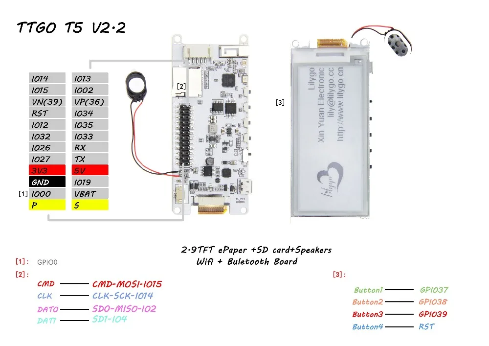 TTGO T5 V2.2 ESP32 2," EPaper плюс модуль e-Ink колонки