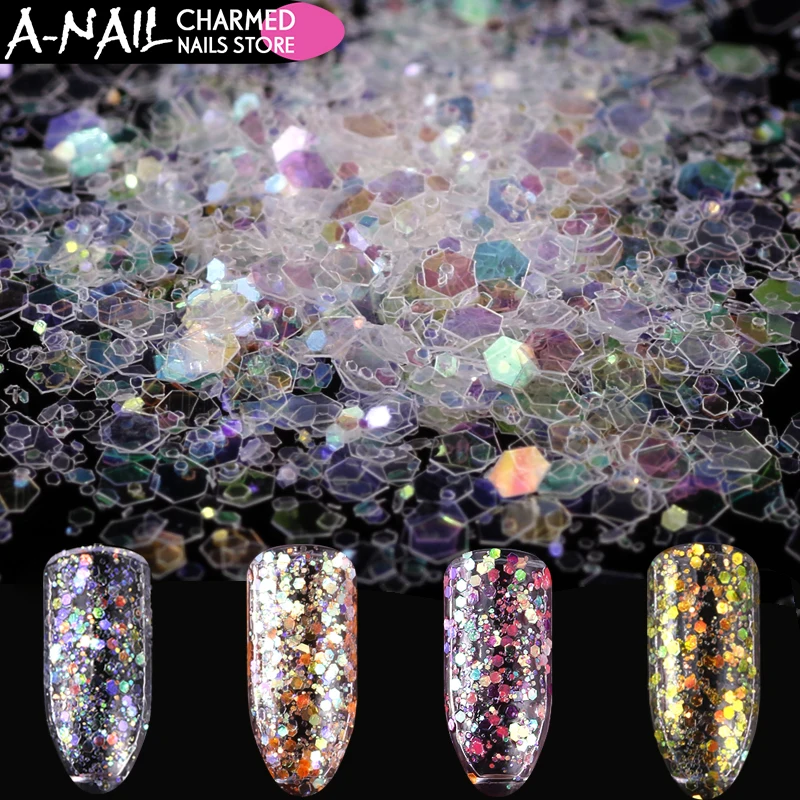 

12jars/set Chameleon Shiny hexagon Nail Glitter Sequins mixed color size Acrylic Tips Ultra Confetti Flakes Nail art Decorations