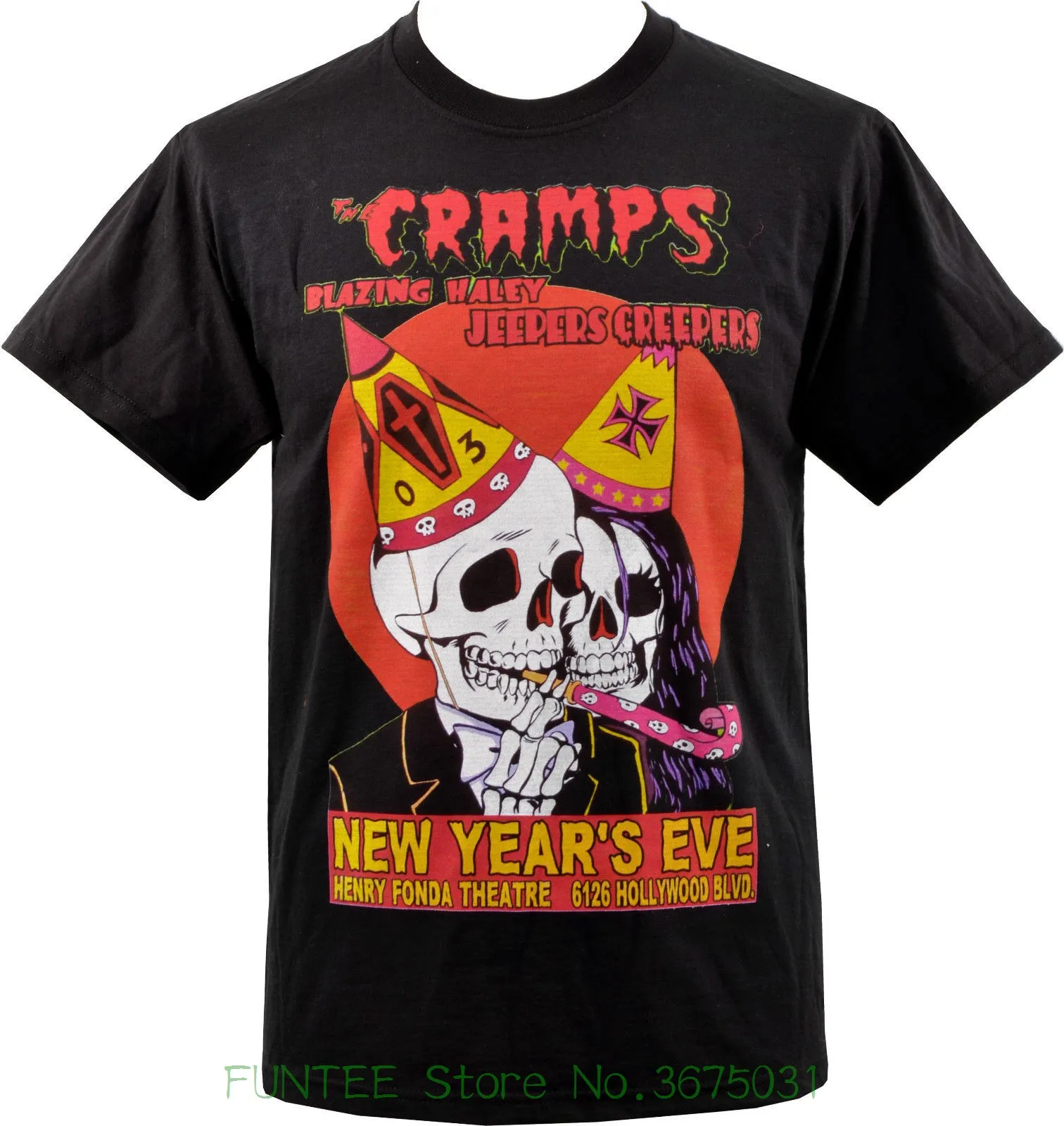 

Printed T Shirt Short Sleeve Men Mens Black T-shirt Cramps Punk Psychobilly Skulls Nye Party Gig Flyer S - 5xl