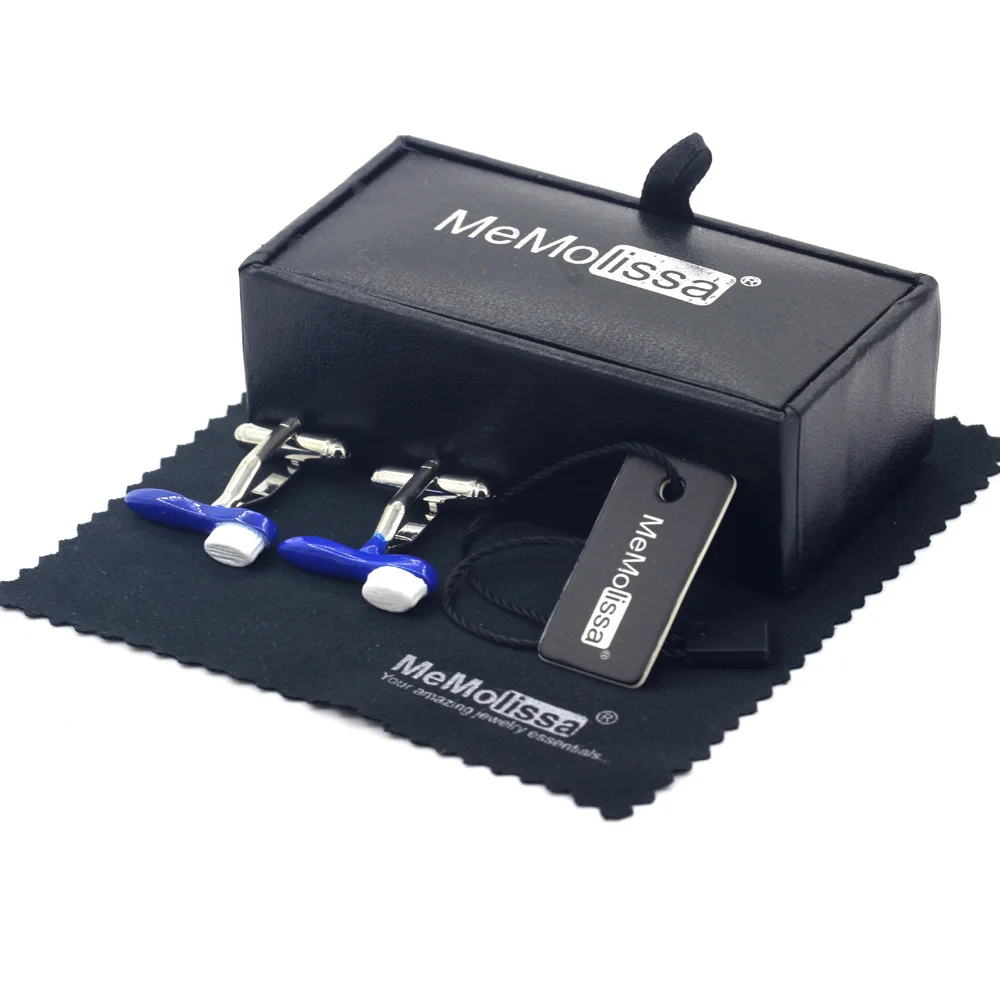 

MeMolissa Display Box Unique Toothbrush Design French Cufflinks Blue Color Gift For Dentist Men Cuff Links Free Tag & Wipe Cloth