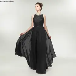 Forevergracedress черный цвет вечерние платья 2019 Элегантные линии экипажа средства ухода за кожей шеи шифон официальная Вечеринка платья большого