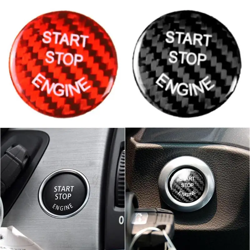 

Black Carbon Fiber Car START STOP Engine Switch Key Replace Cover Cap Sticker for BMW F/G E Chassis Series