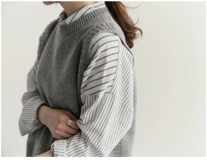 Весенне-осенний шерстяной свитер большого размера, женский жилет без рукавов, повседневный вязаный жилет с круглым вырезом, женские топы, пуловер с разрезом сбоку