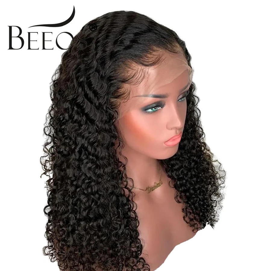 

Beeos Curly Brazilian 13x6 Lace Front Human Hair Wigs Pre Plucked With Baby Hair Remy Hair Deep Part 180 Density Lace Front Wigs