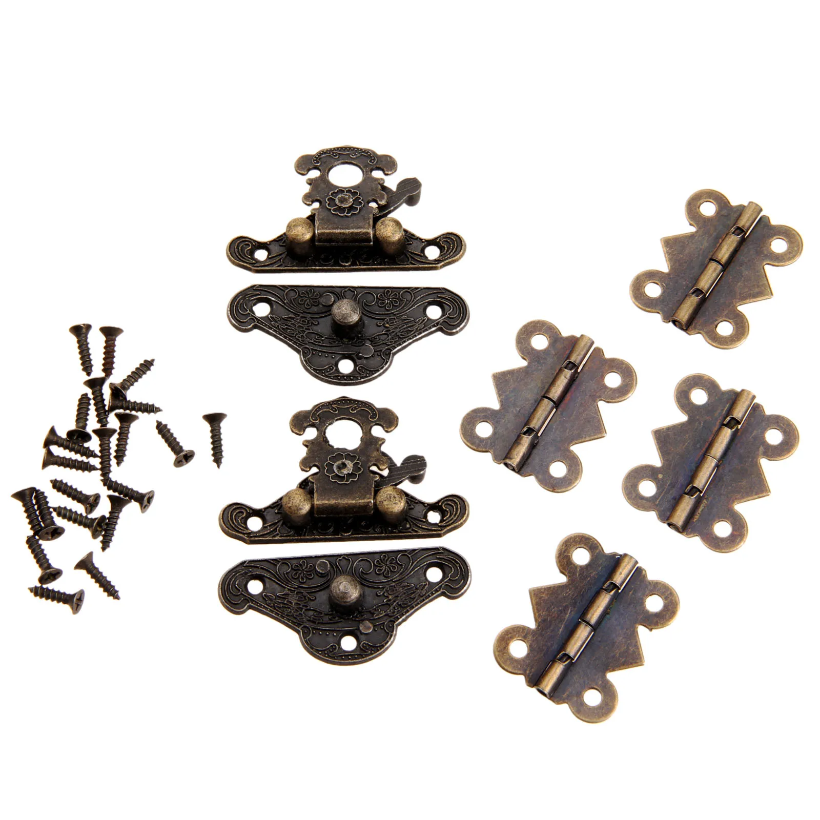 

4Pcs Antique Bronze Cabinet Hinges with 2Pcs Jewelry Wooden Box Case Toggle Hasp Latch Lox Iron Vintage Furniture Hardware
