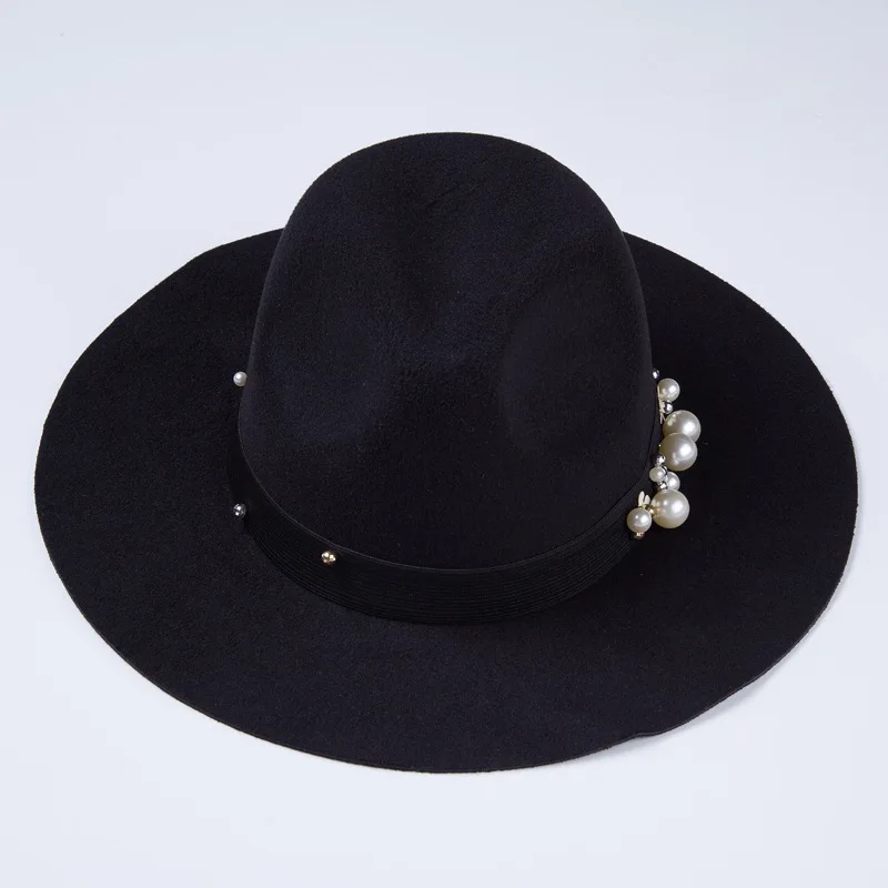 British Style wide brim women Jazz Fedoras hats with Pearl band trilby
