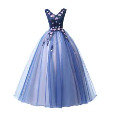 Trajes De Quinceaneras Новое Кружевное Пышное Платье без рукавов с v-образным вырезом и цветами размера плюс длинное платье на выпускной со шнуровкой L