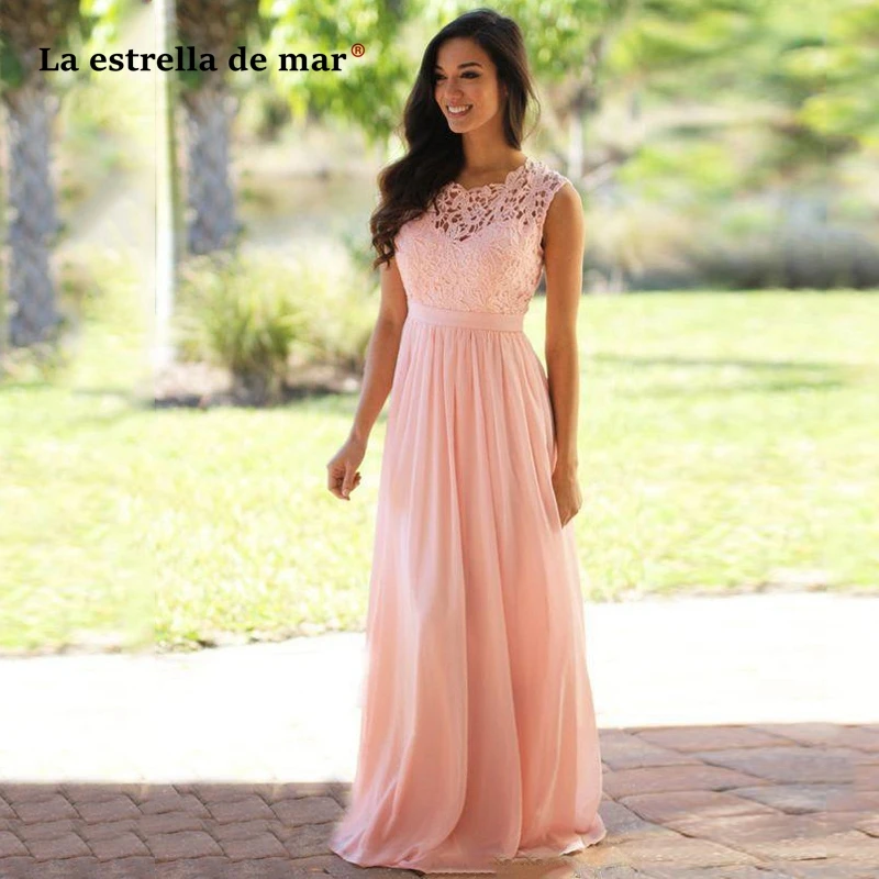 Свадебное платье для гостей, популярное шифоновое кружевное ТРАПЕЦИЕВИДНОЕ розовое Мятное богемное платье подружки невесты, длинное Недорогое Платье