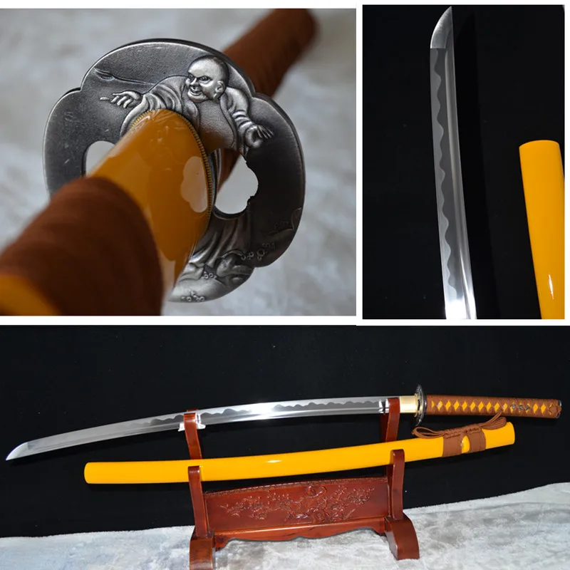 

41" 1060 HIHG CARBON STEEL JAPANESE SAMURAI SWORD KATANA REAL SHARP CAN CUT BAMBOO TREE FULL TANG FUCTIONAL YELLOW SAYA