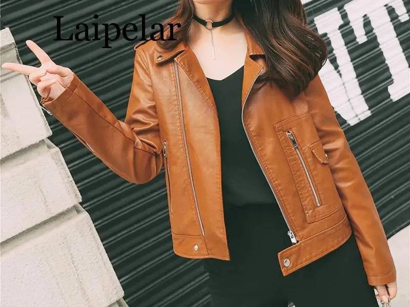 Новинка осени 2019 Женская куртка Laipelar из искусственной кожи женское короткое