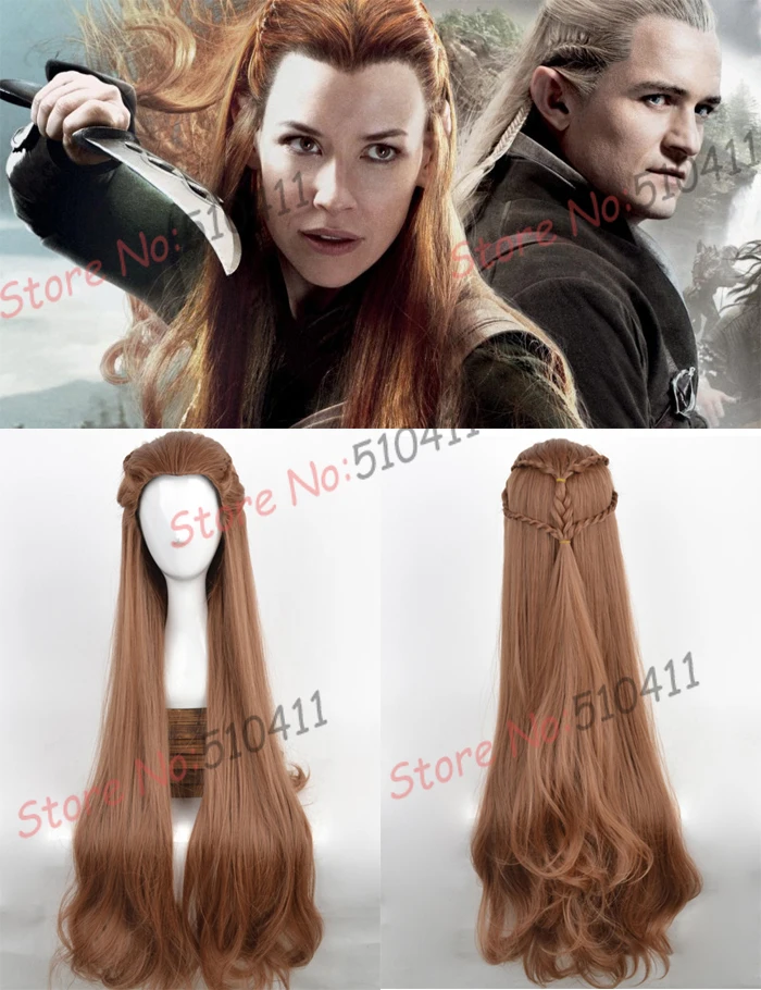 2015 2015 The Hobbit Elf Tauriel Wig Costume brown long wavy amine