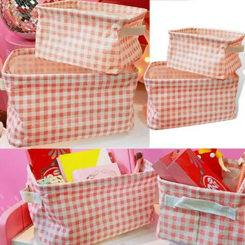 

Plaid Pink Princess Foldable Storage Box Bin Closet Toy Container Organizer Fabric Basket Hot CA