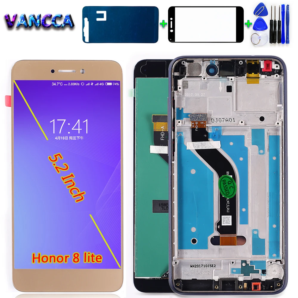 

Vancca 5.2 inch LCD Display For Huawei Honor 8 lite Touch Screen 1920*1080 Digitizer Assembly frame with PRA-TL10 PRA LX1 LX3