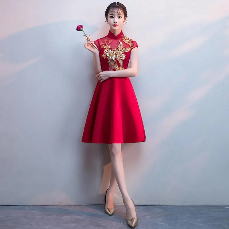 Традиционное китайское женское платье Cheongsam с вышивкой Феникс, элегантное Сетчатое платье с рукавом до локтя для свадебной вечеринки, винтажное платье Cheongsam - Цвет: Style 12
