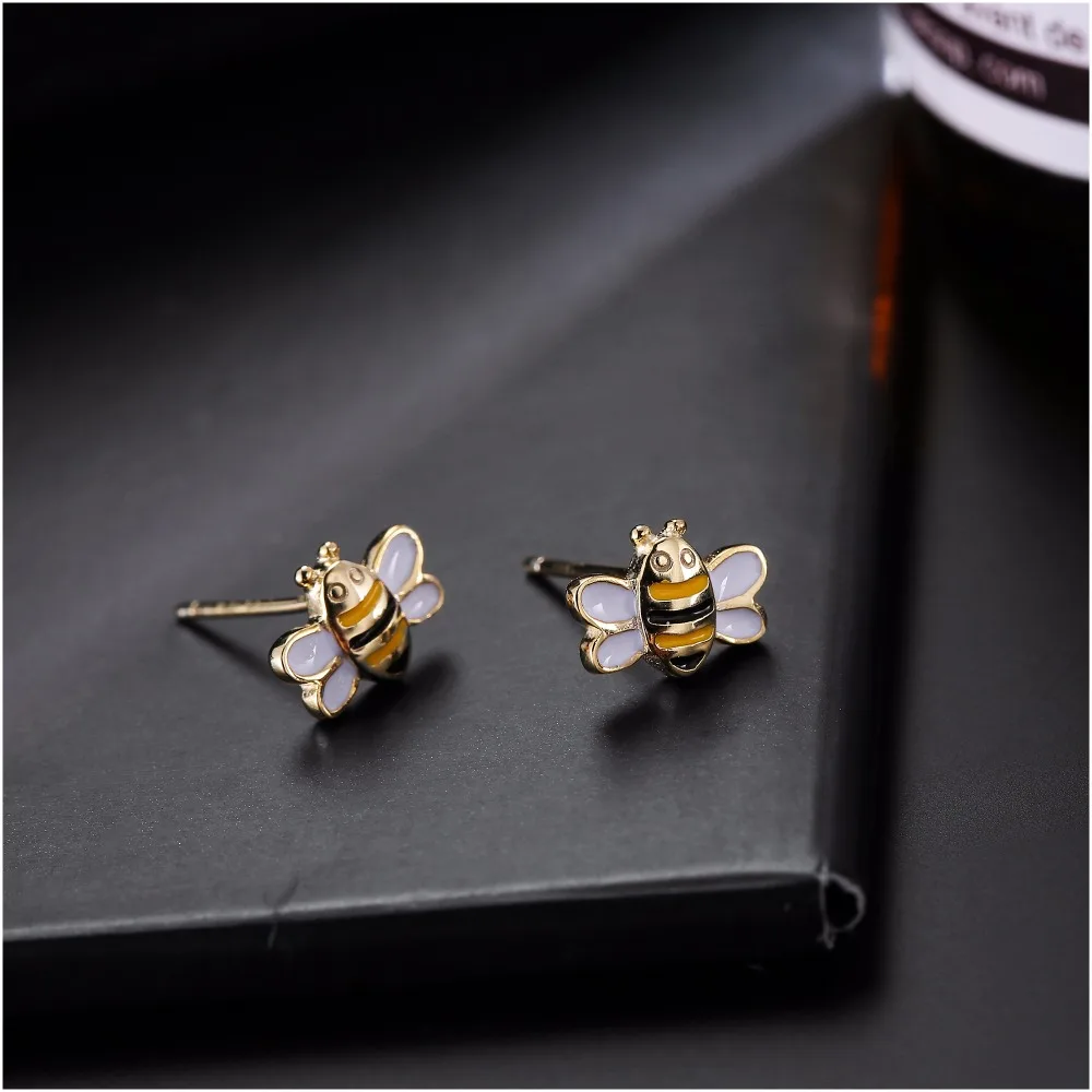 Cute Bee 925 Sterling Silver Stud Earrings For Women Gold Plated Animal Fine Earrings Fashion Sterling-silver-jewelry (6)