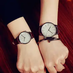 Новое поступление простые Наручные часы Мода кварцевые часы для Для мужчин и Для женщин натуральная кожа Группа черный, белый цвет часы