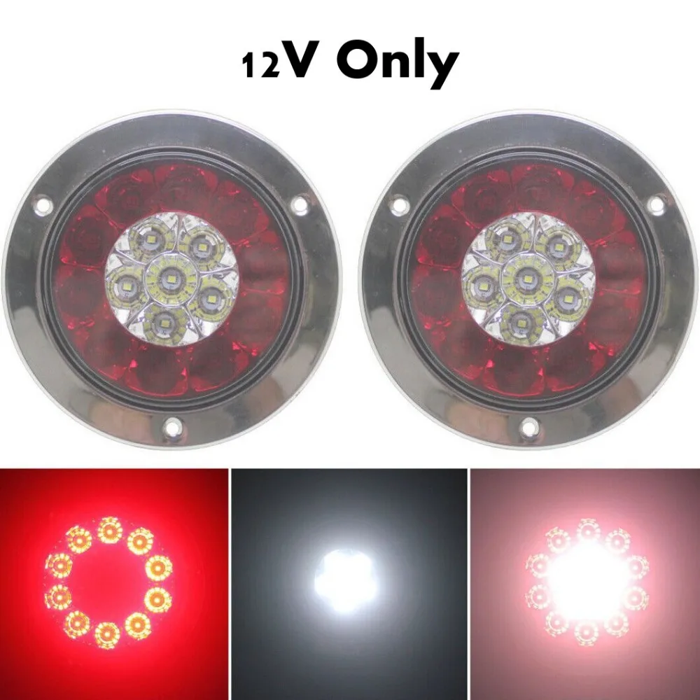 2 шт. 4 дюймовое круглое хромированное кольцо Fuleem 16LED красное и белое для