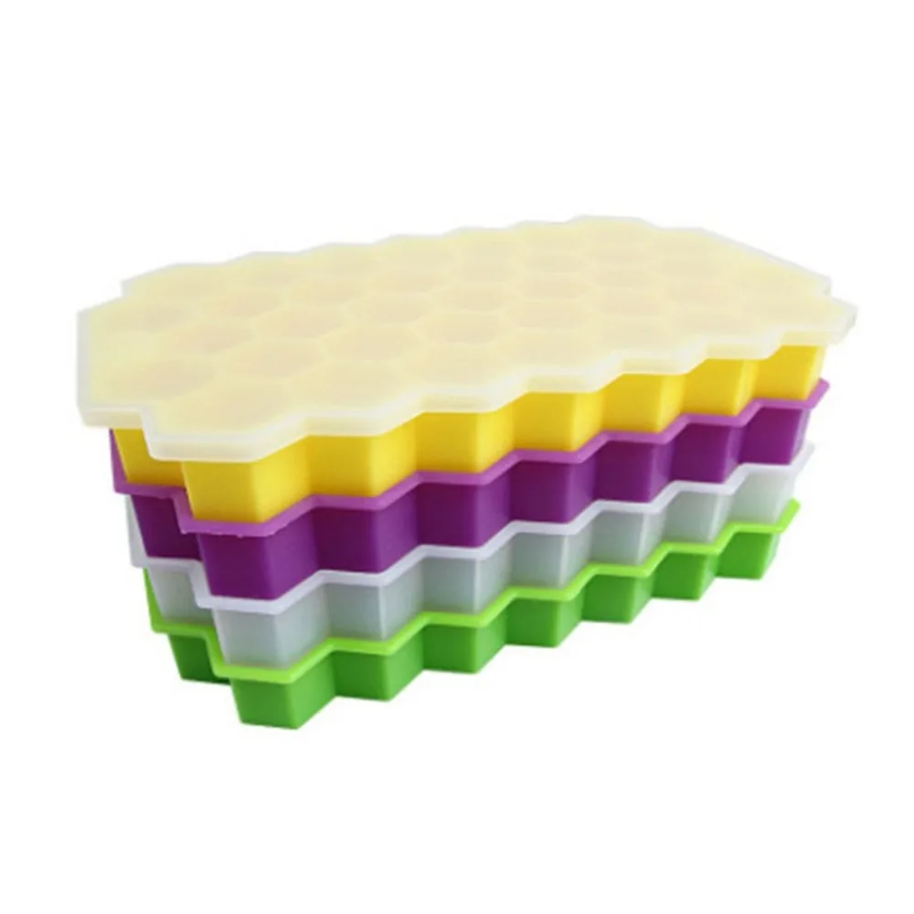 

Durable Silicone Ice Cube Trays Silicone Mold with Lid Flexible 37 Cubes Storage Container for Cocktail