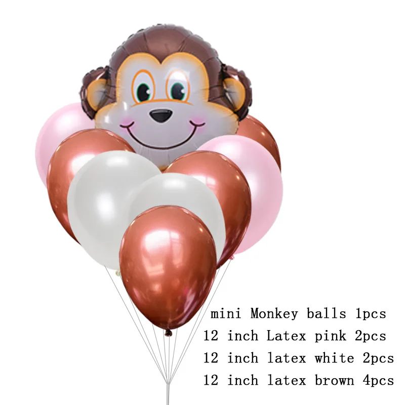 Мини воздушные шары из фольги в виде головы животного с 12 дюймовыми латексными воздушными шарами, воздушные шары, украшения для вечеринки на день рождения, Детские вечерние принадлежности - Цвет: monkey