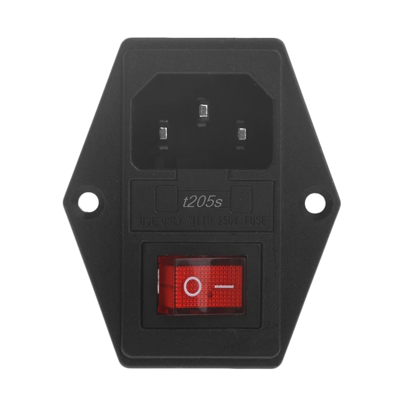 1PC 10A 250V 3 Pin IEC320 C14 AC Inlet Male Plug Power Socket With Fuse