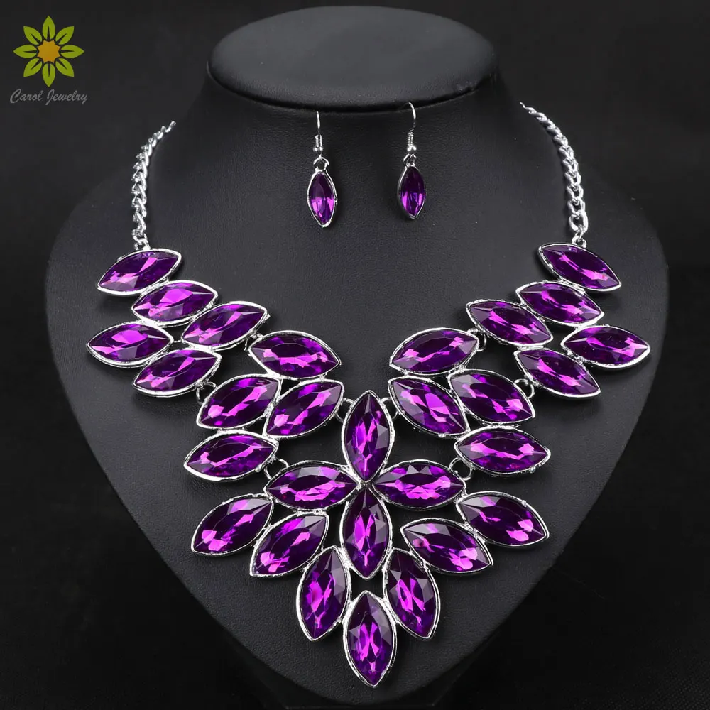 

Fashion Women Jewelry Sets Wedding Necklaces Sets Vintage Crystal Silver Plated Necklaces & Earrings Jewelry Sets