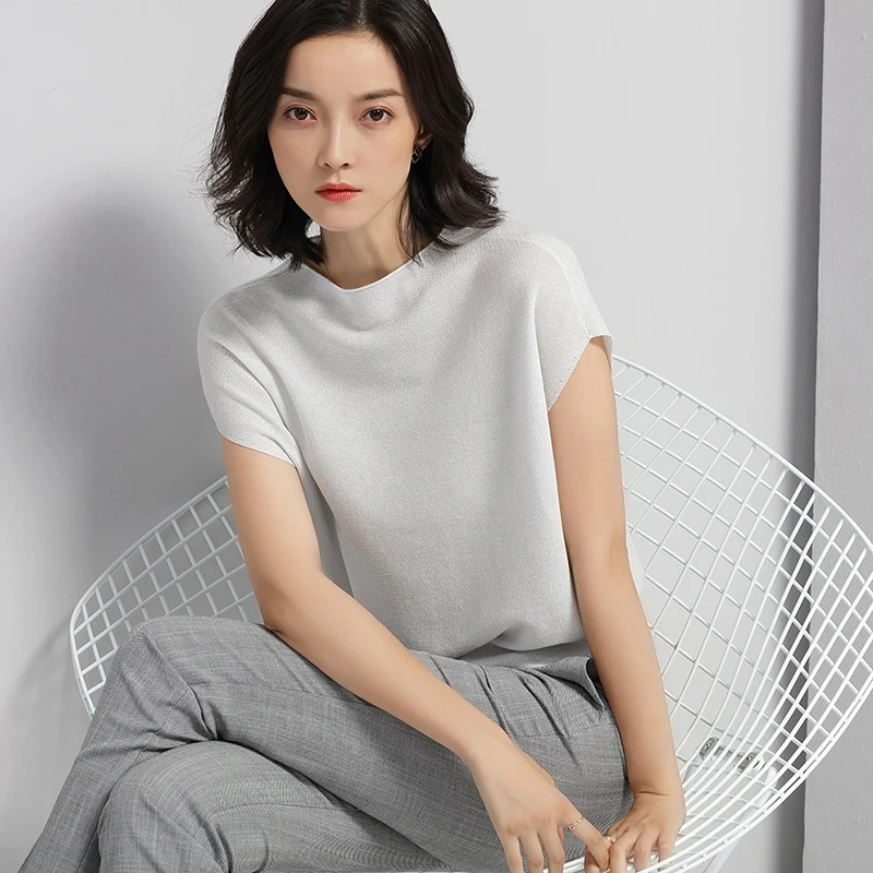 korean fashion clothes 2019 tops O Neck women plus size short Bat Sleev Blouse Solid white summer Elegant thin Ice Silk shirts