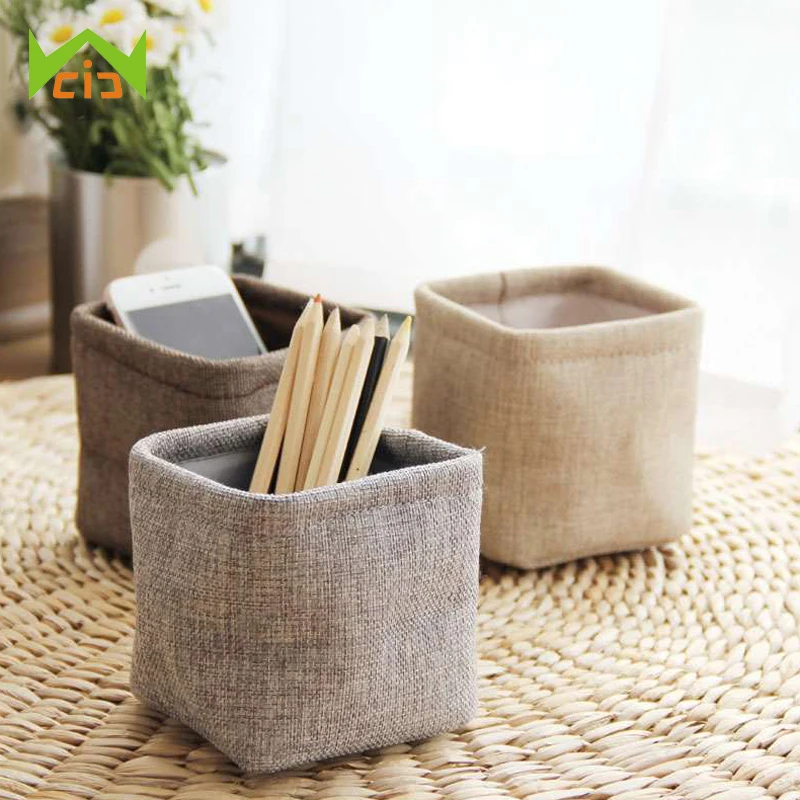 

WCIC Cosmetic Holder Makeup Organizer Sundries Container Stationery Case Storage Boxes Bins Imitation Linen Desktop Storage Box