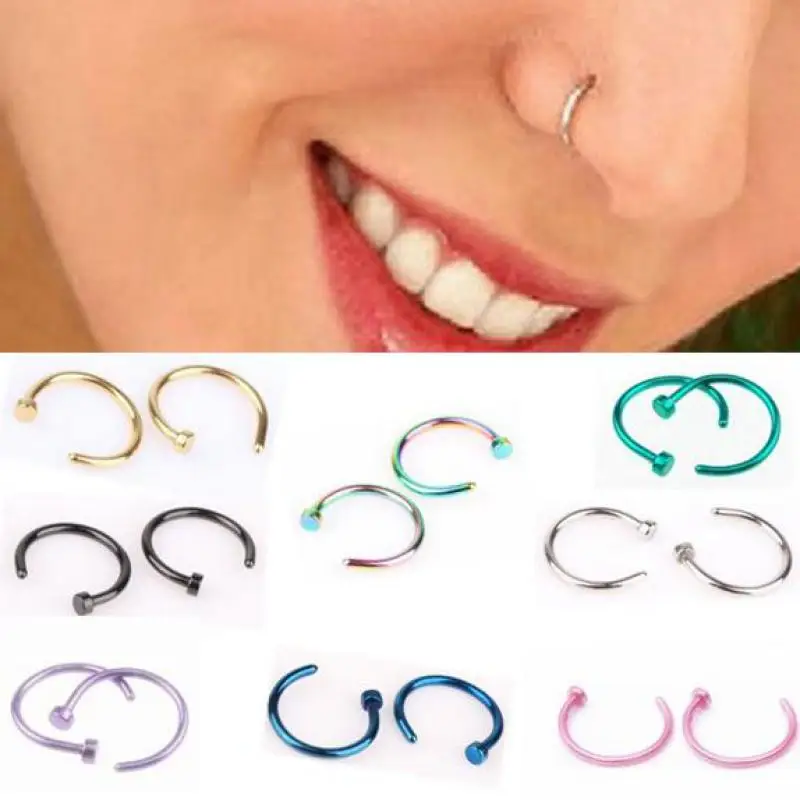 2pcs Stainless Steel Nose Rings & Sstuds Clip On Nose Ring Body Jewelry
