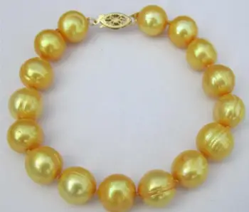 

free shipping >>>>noble jewelry Freshwater 14k gold huge elegant 10-11mm natural gold pearl bracelet 7.5-8"