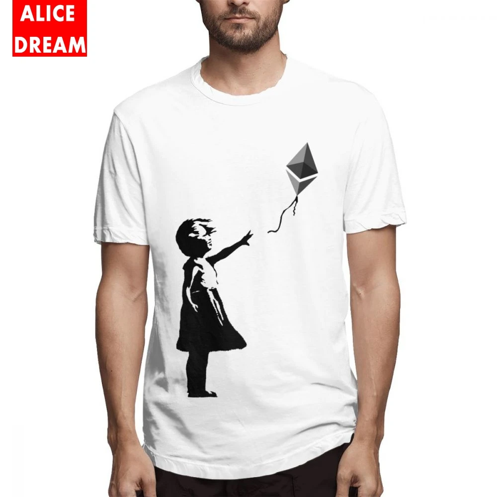 Ethereum Balloon Girl T SHIRT Banksy Loves Bitcoin Series Tee Shirt Boy Popular Tee Crewneck Big Size T Shirt