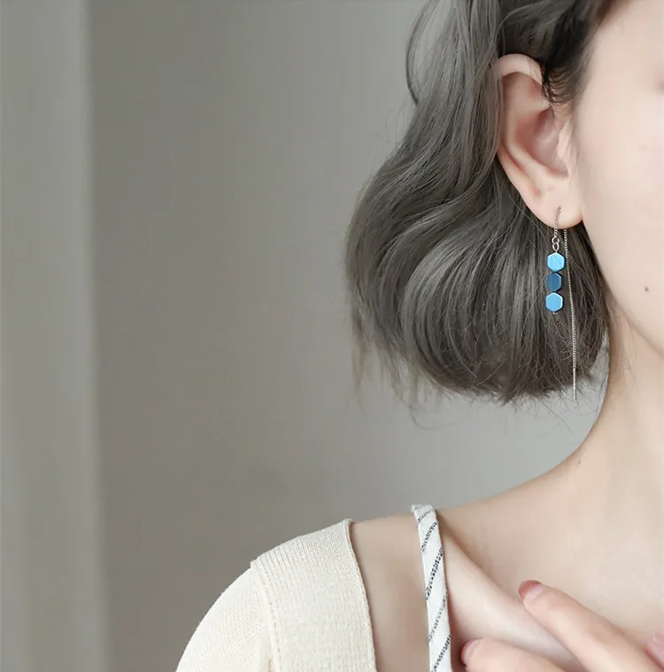 Корейская мода Свежий Простой провод уха длинный 925 пробы Серебряный темперамент личности женские сережки-гвоздики SEA100
