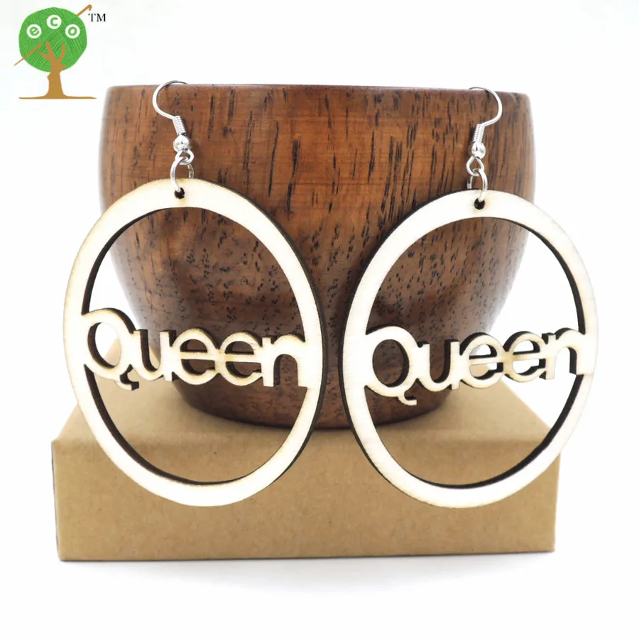 10 Pairs African Map Queen Earring Word Quote Unfinished Natural Wood
