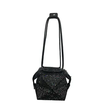 

Magic colorful sequined diamond lattice geometric handbag sparkle versatile tote bag women's stylish bucket bag glitter purse