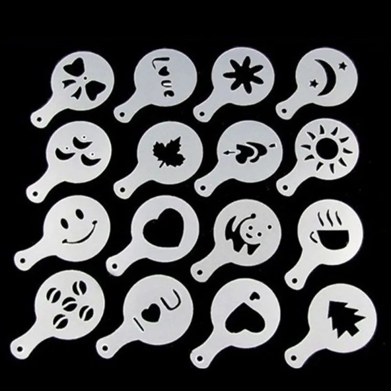 

16Pcs/set Coffee Latte Cappuccino Barista Art Stencils Cake Duster Templates Coffee Tools Accessories Gusto
