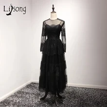 Negro Una Línea Personalizada de Baile Vestidos de Manga Larga de La Vendimia Maxi Vestido de Fiesta robe de soirée 2017 Personalizada de Baile Vestidos Vestido Formal
