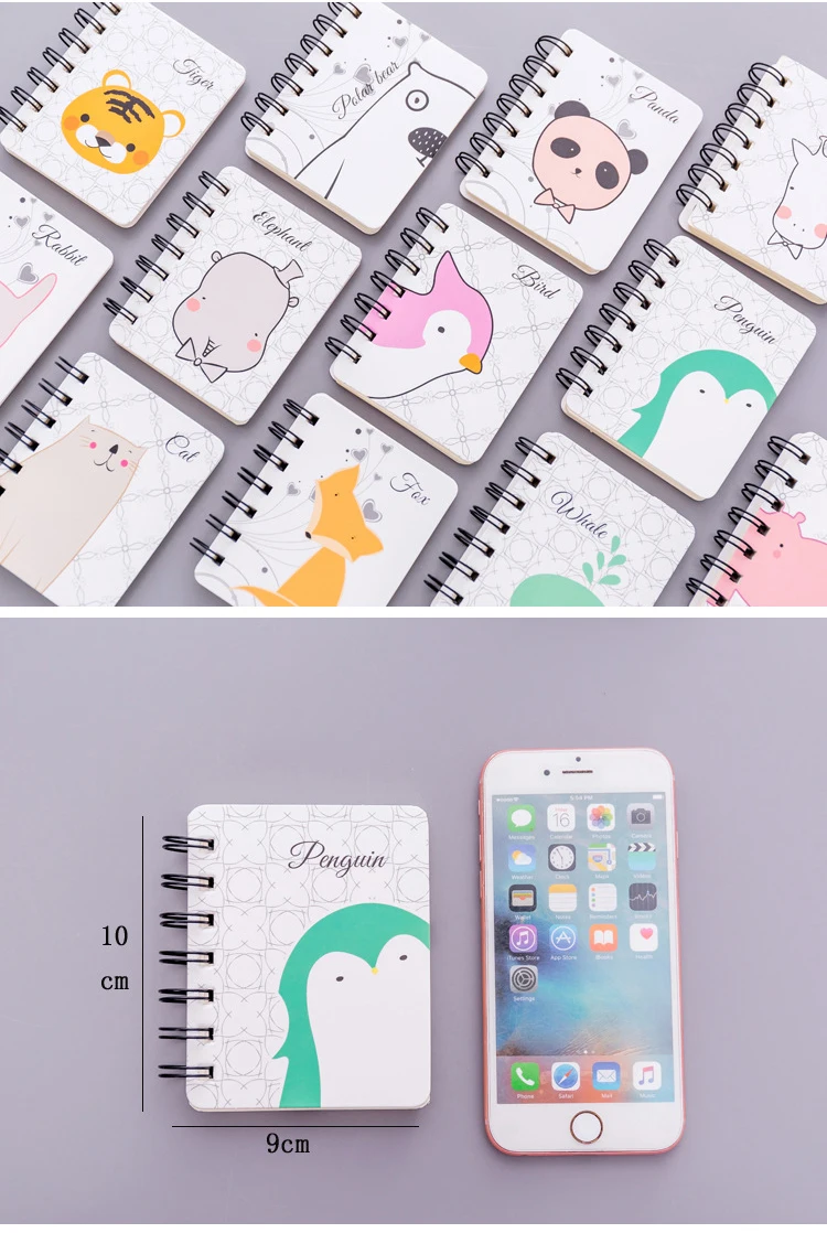 Cute Pocket book Mini coil notebook Kawaii Animal notepad 80 sheet Blank paper memo agenda Diary Stationery Office School 01720