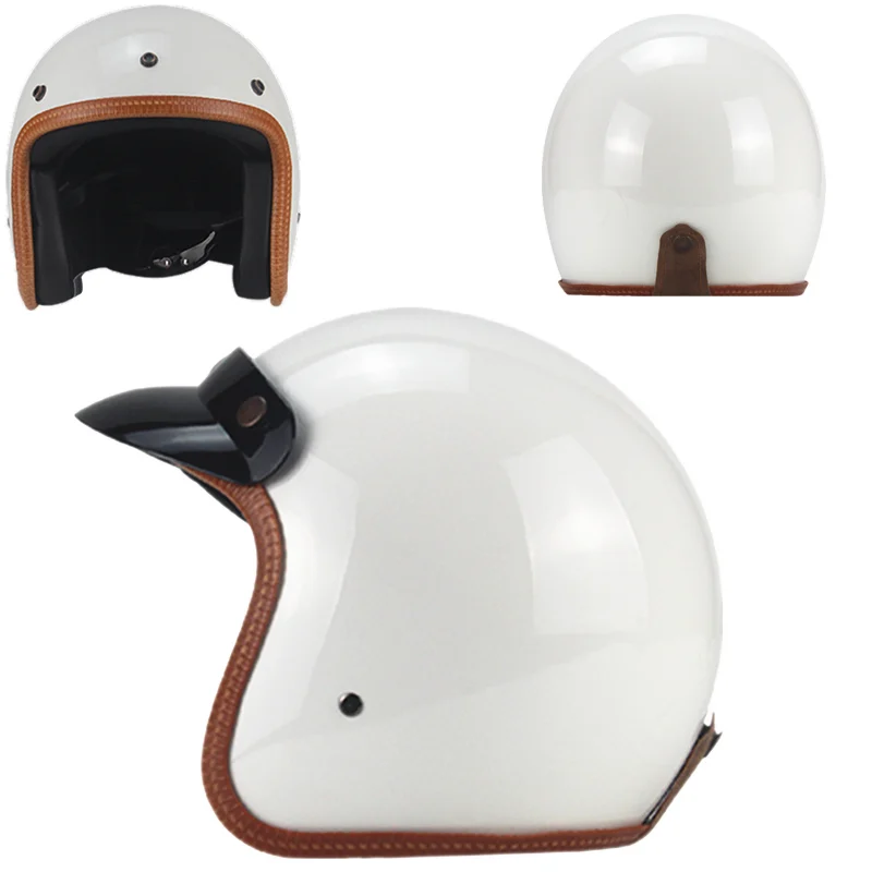 Кожаный винтажный moto rcycle шлем jet capacetes de moto ciclista cascos para moto Кафе racer с открытым лицом - Цвет: white