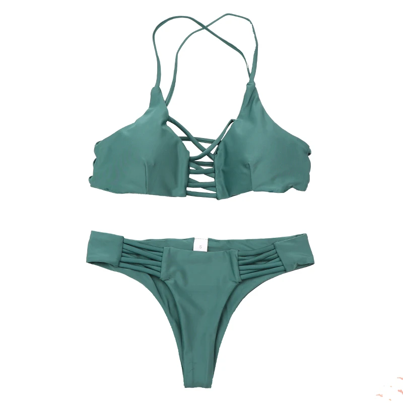 TRYNNA Biquini S Wimsuite Women's Green Bandage Bikini Gathered Sexy Two Piece Sex Thong Swimwear Women