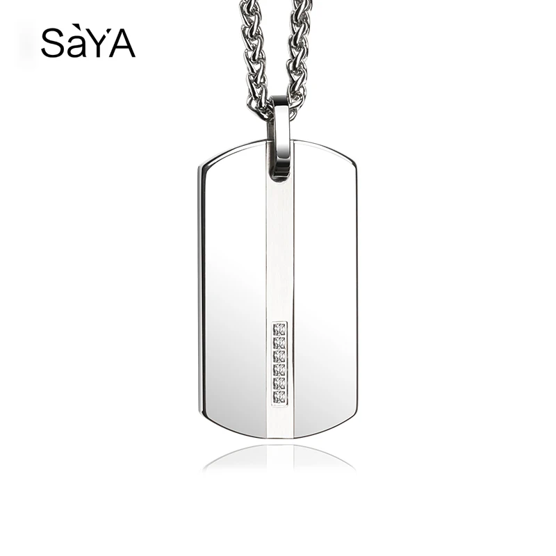 Men Pendants  Necklace for Male,Classic Tungsten Inlay CZ Stones with Titanium Steel Cuban Chain, Engraving 6