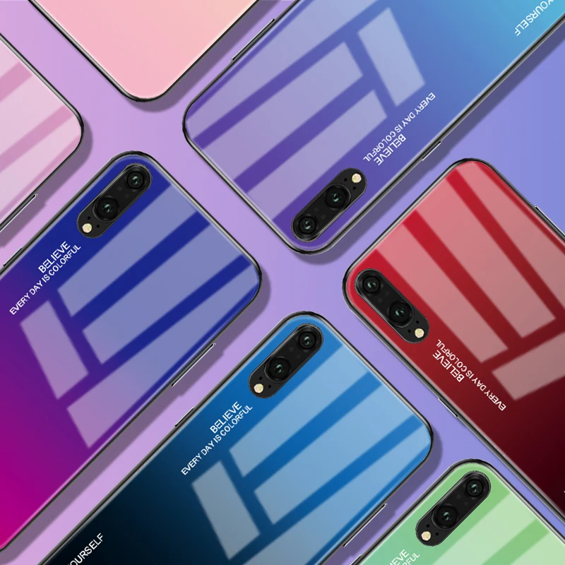 

Colorful Gradient Tempered Glass Case For Millet Redmi 5 Plus Note 7 Note 5 Pro 6 6A Mi 8 A2 Mix3 Max 3 Pocophone F1 Phone Cove