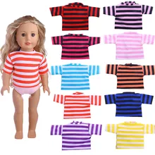 ZWSISU 10 colors striped T-shirt for 43cm Baby Born zapf doll ,18 inch American girl doll ,Doll Accessories