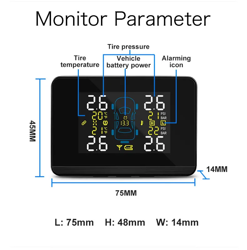 Автомобильный беспроводной TPMS монитор давления в шинах, двойной USB Автомобильное зарядное устройство для телефона gps с 4 внешними сменными датчиками батареи