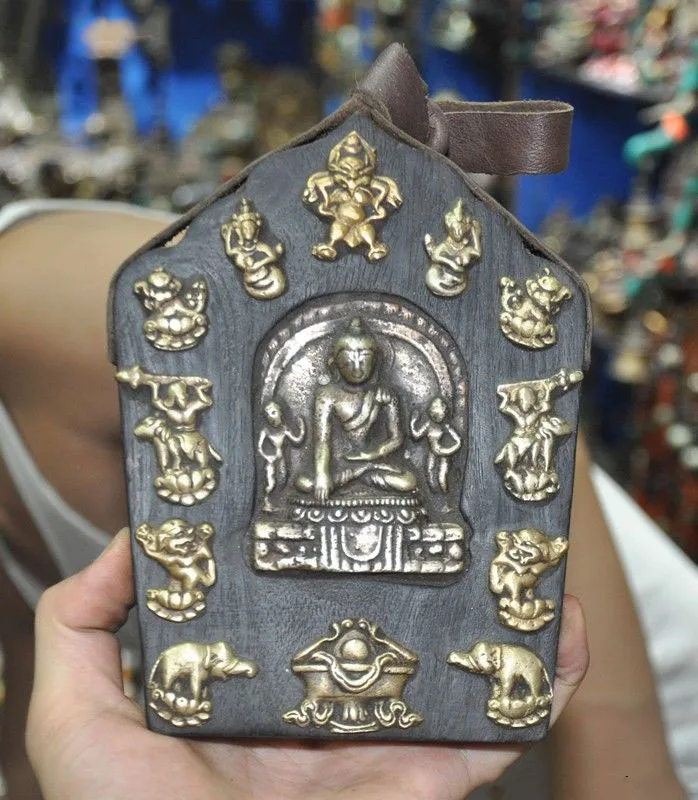 

wedding decoration Tibet Buddhism wood bronze Sakyamuni Amitabha Buddha statue Thangka Wall hanging
