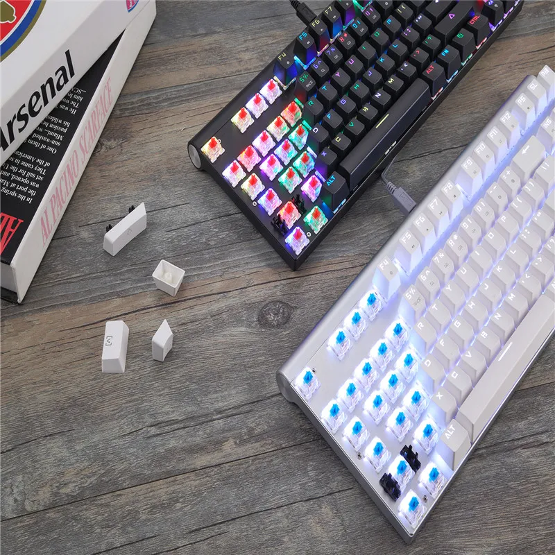  Motospeed CK101 Wired Mechanical Keyboard Metal 87Keys RGB Blue Red Switch Game LED Backlit Tablet 