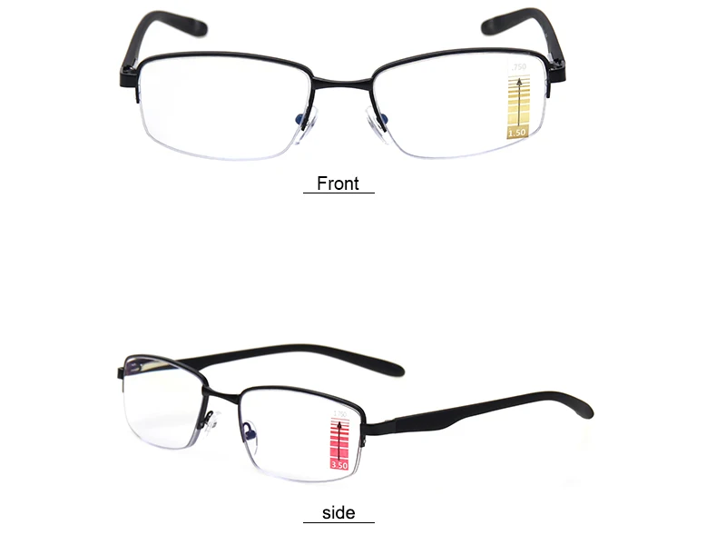 Прогрессивные многофокальные очки для чтения для мужчин и женщин удобные металлические половинные рамки диоптрий 1,0 1,5 2,0 2,5 3,0 3,5