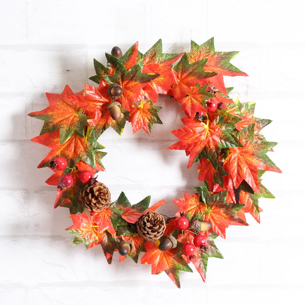 

2Pcs New Christmas Wreath Maple Leaves Pinecone Christmas Hanging Wreath Christmas Decor
